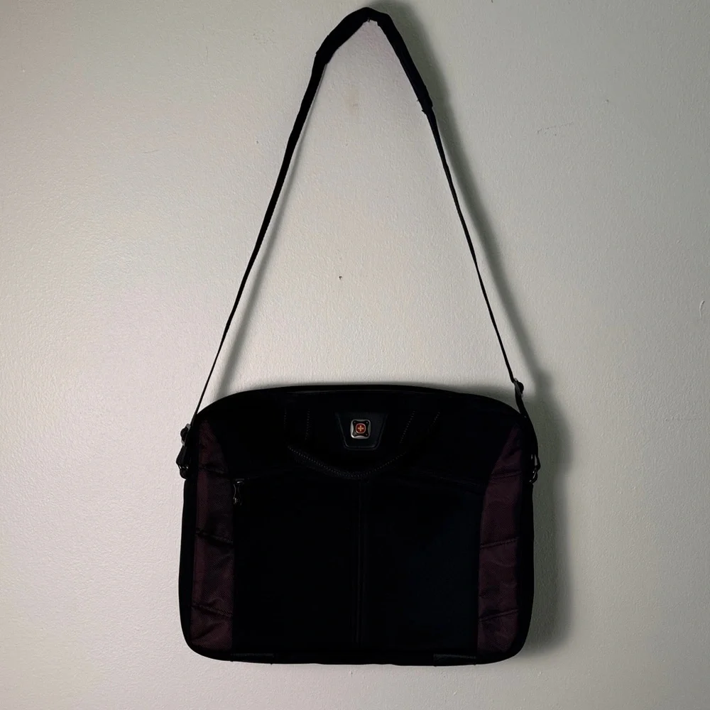 Swiss Gear Stylish Black and Maroon Men's Messenger Crossbody‎ Laptop Bag